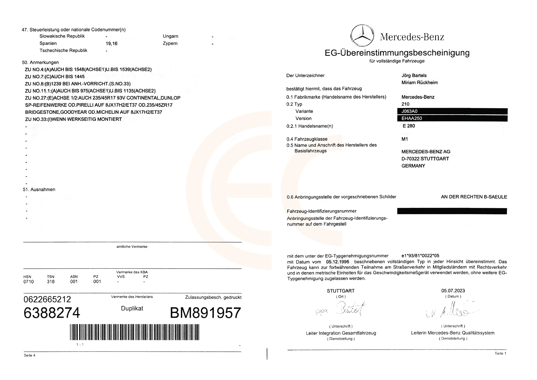 Certificato di conformità MERCEDES BENZ (COC MERCEDES BENZ) | EUROCOC